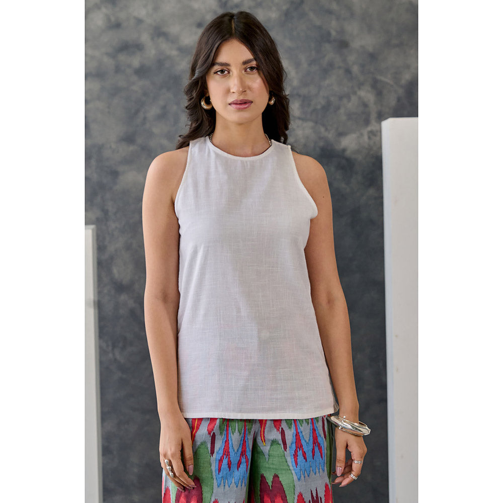 Gulaal Ikat Print Grey Jacket Flared Pant with Tank Top (Set of 3)