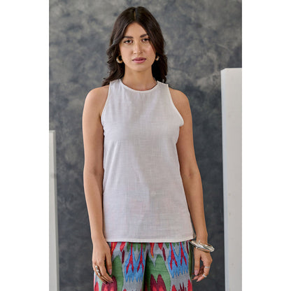 Gulaal Ikat Print Grey Jacket Flared Pant with Tank Top (Set of 3)