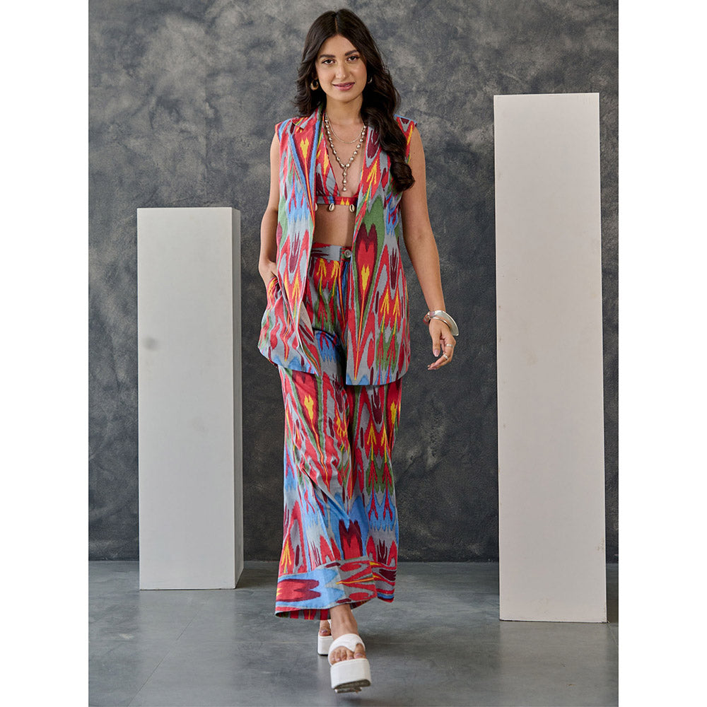 Gulaal Ikat Print Grey Jacket Flared Pant (Set of 2)