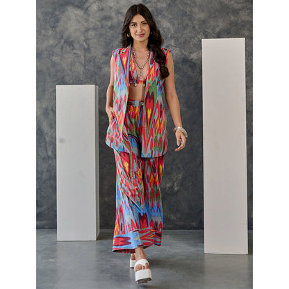 Gulaal Ikat Print Grey Jacket Flared Pant (Set of 2)