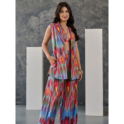 Gulaal Ikat Print Grey Jacket Flared Pant (Set of 2)