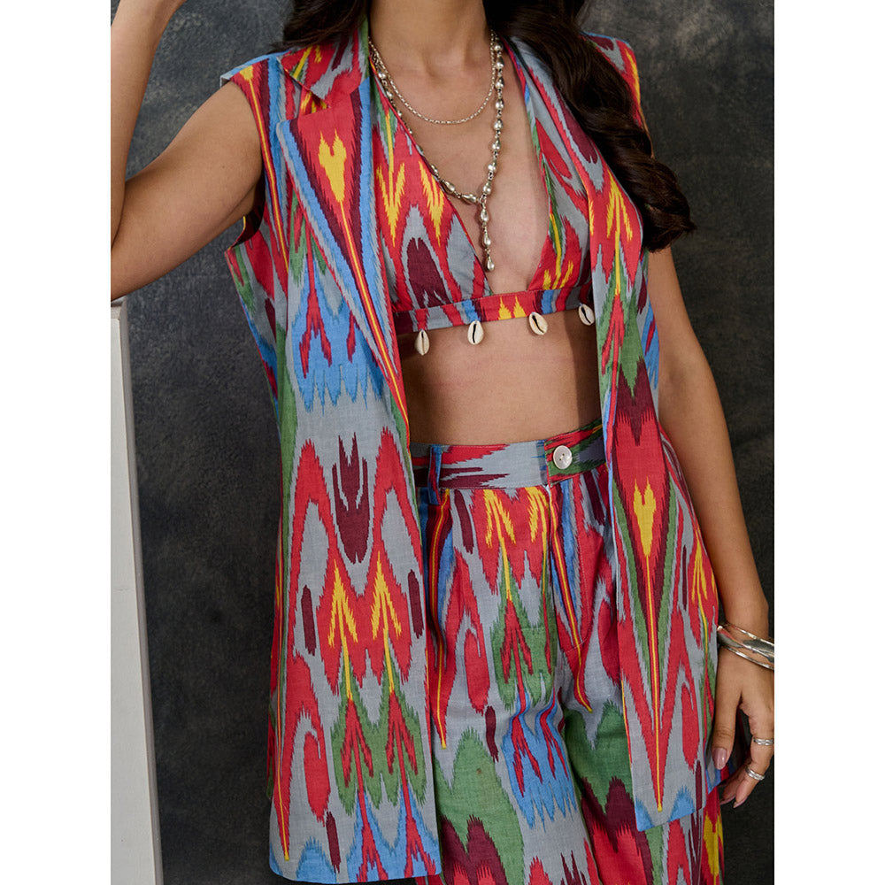 Gulaal Ikat Print Grey Jacket Flared Pant (Set of 2)