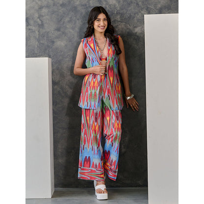Gulaal Ikat Print Grey Jacket Flared Pant (Set of 2)