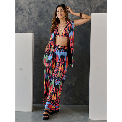 Gulaal Ikat Print Black Jacket Flared Pant (Set of 2)