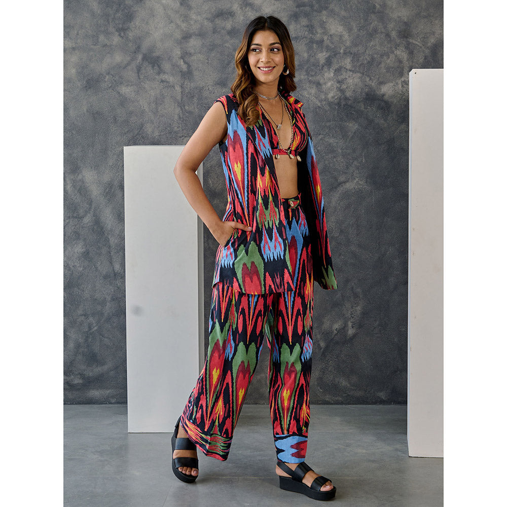 Gulaal Ikat Print Black Jacket Flared Pant (Set of 2)