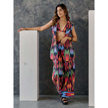 Gulaal Ikat Print Black Jacket Flared Pant (Set of 2)
