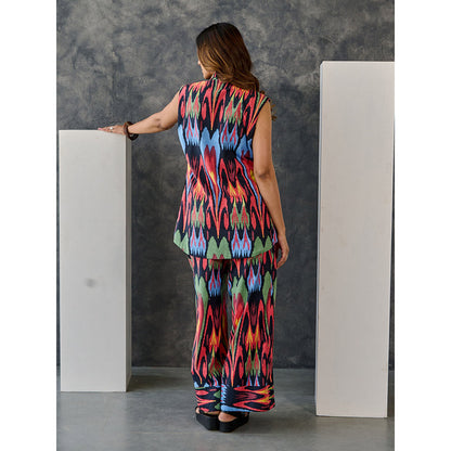 Gulaal Ikat Print Black Jacket Flared Pant (Set of 2)