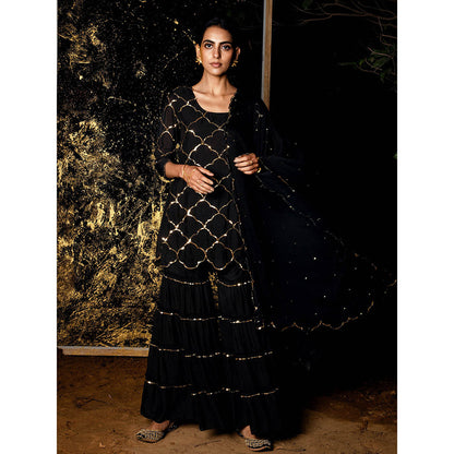 Gulaal Vrinda Sequin Kurta with Sharara & Dupatta Black (Set of 3)