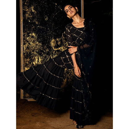 Gulaal Vrinda Sequin Kurta with Sharara & Dupatta Black (Set of 3)