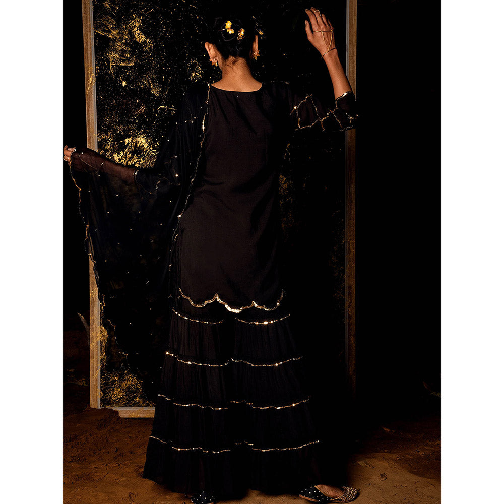 Gulaal Vrinda Sequin Kurta with Sharara & Dupatta Black (Set of 3)