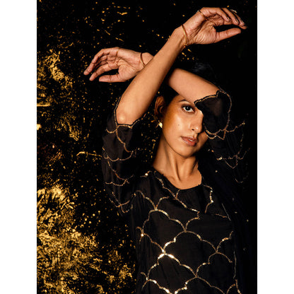 Gulaal Vrinda Sequin Kurta with Sharara & Dupatta Black (Set of 3)