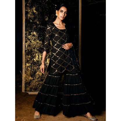 Gulaal Vrinda Sequin Kurta with Sharara & Dupatta Black (Set of 3)