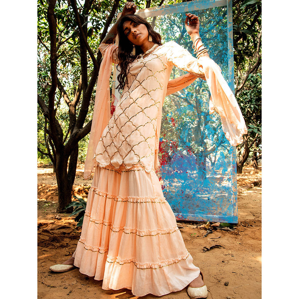 Gulaal Kasita Sequin Kurta with Sharara & Dupatta Peach (Set of 3)