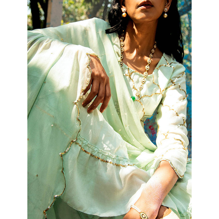 Gulaal Samyuta Sequin Kurta with Sharara & Dupatta Green (Set of 3)