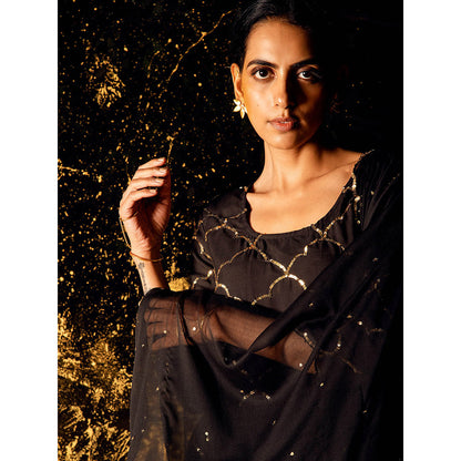 Gulaal Vihari Sequin Kurta with Palazzo & Dupatta Black (Set of 3)