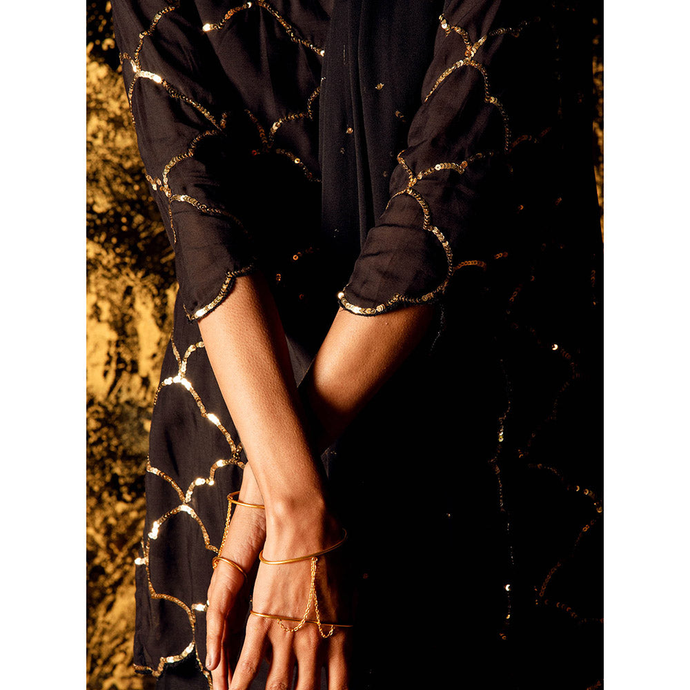 Gulaal Vihari Sequin Kurta with Palazzo & Dupatta Black (Set of 3)