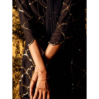 Gulaal Vihari Sequin Kurta with Palazzo & Dupatta Black (Set of 3)