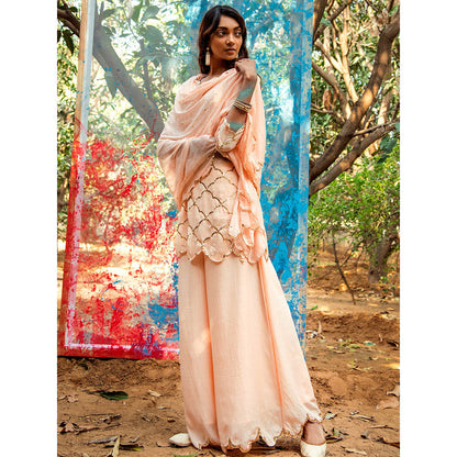 Gulaal Geha Sequin Kurta Palazzo Dupatta Peach (Set of 3)