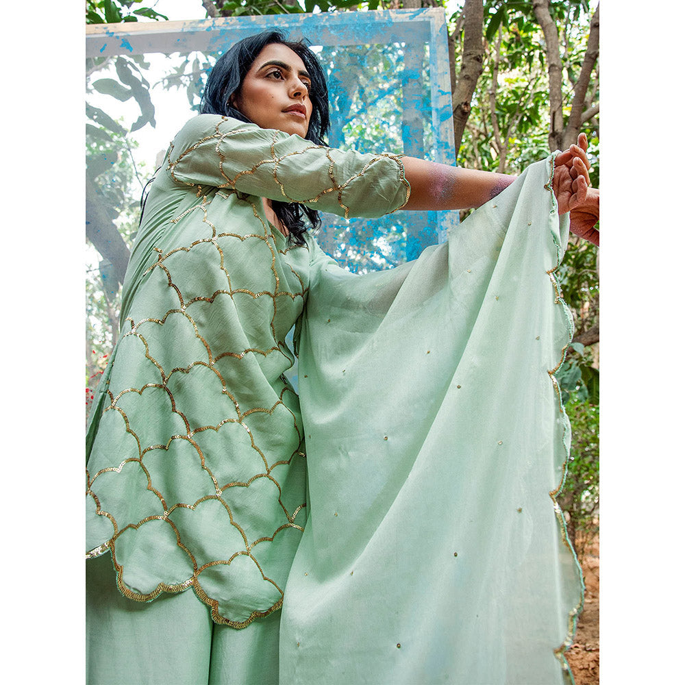 Gulaal Rati Sequin Kurta with Palazzo & Dupatta Green (Set of 3)