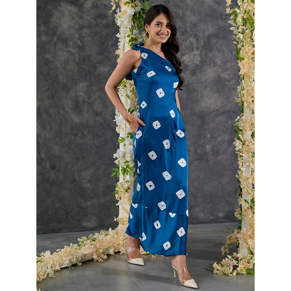 Gulaal Indigo Bandhani Modal Satin One- Shoulder Dress