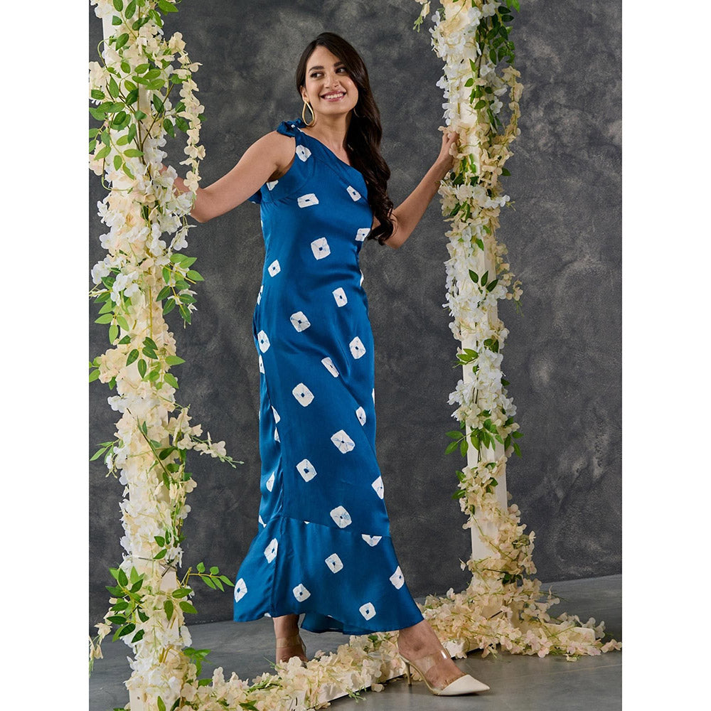 Gulaal Indigo Bandhani Modal Satin One- Shoulder Dress