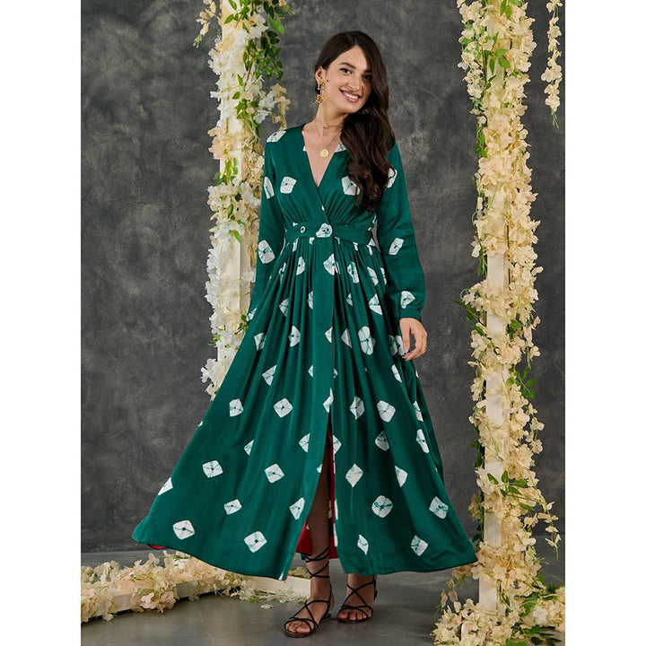 Gulaal Green Bandhani Modal Satin Maxi Dress