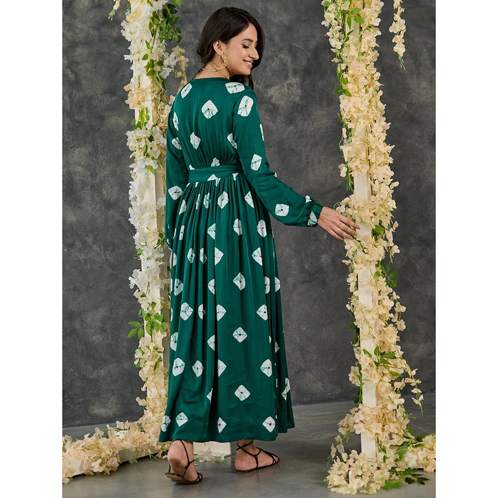 Gulaal Green Bandhani Modal Satin Maxi Dress