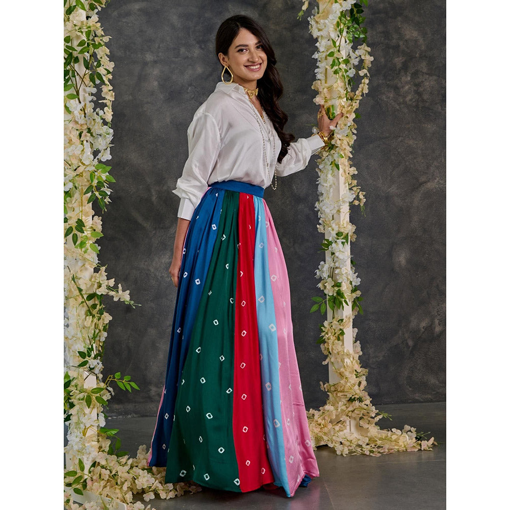 Gulaal White Shirt With Bandhani Modal Satin Skirt (Set of 2)
