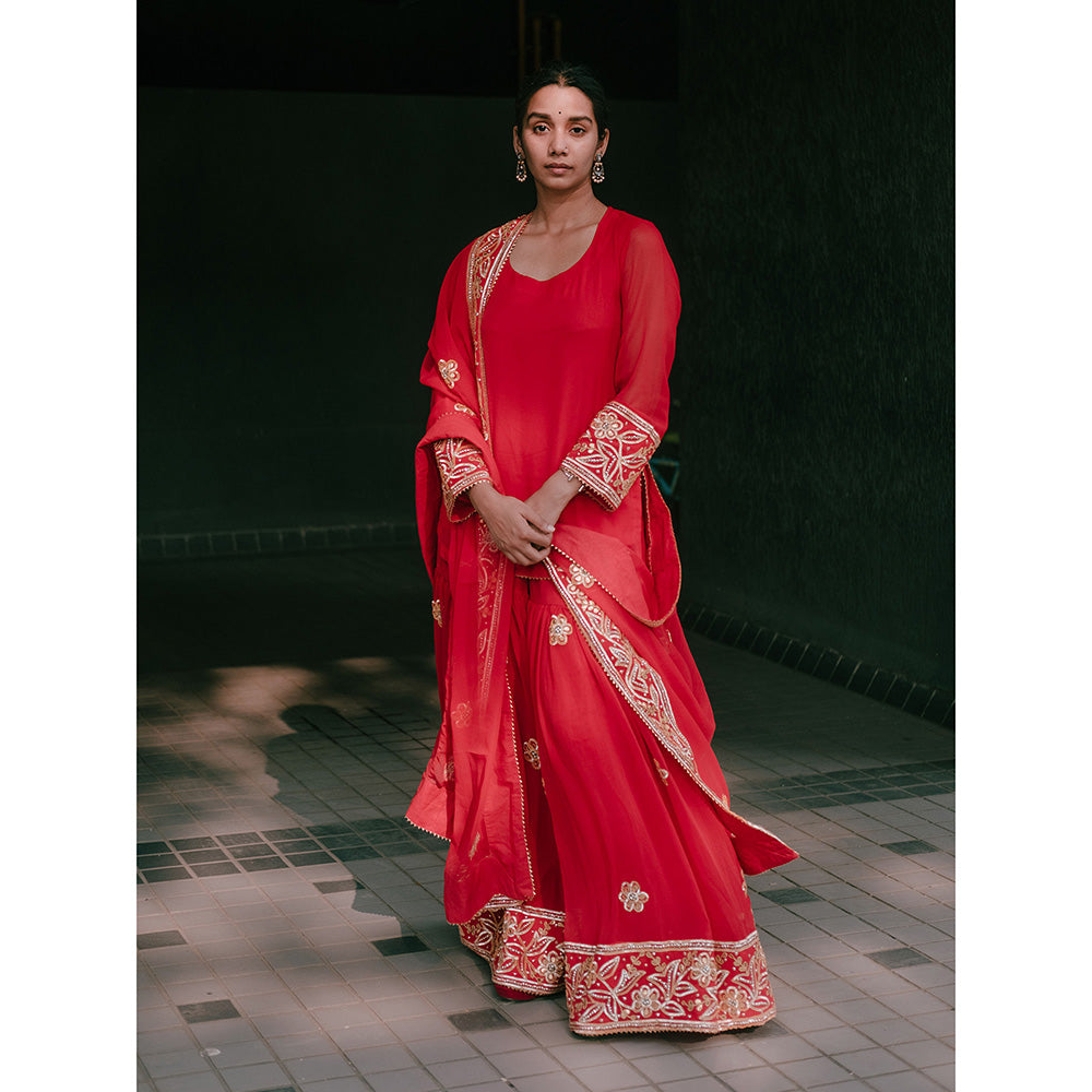 Gulabo Jaipur Afroz Red Sharara (Set of 3)