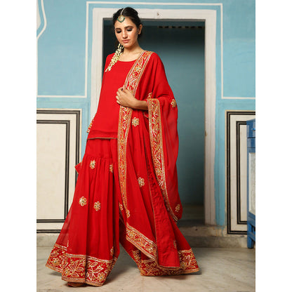Gulabo Jaipur Afroz Red Sharara (Set of 3)