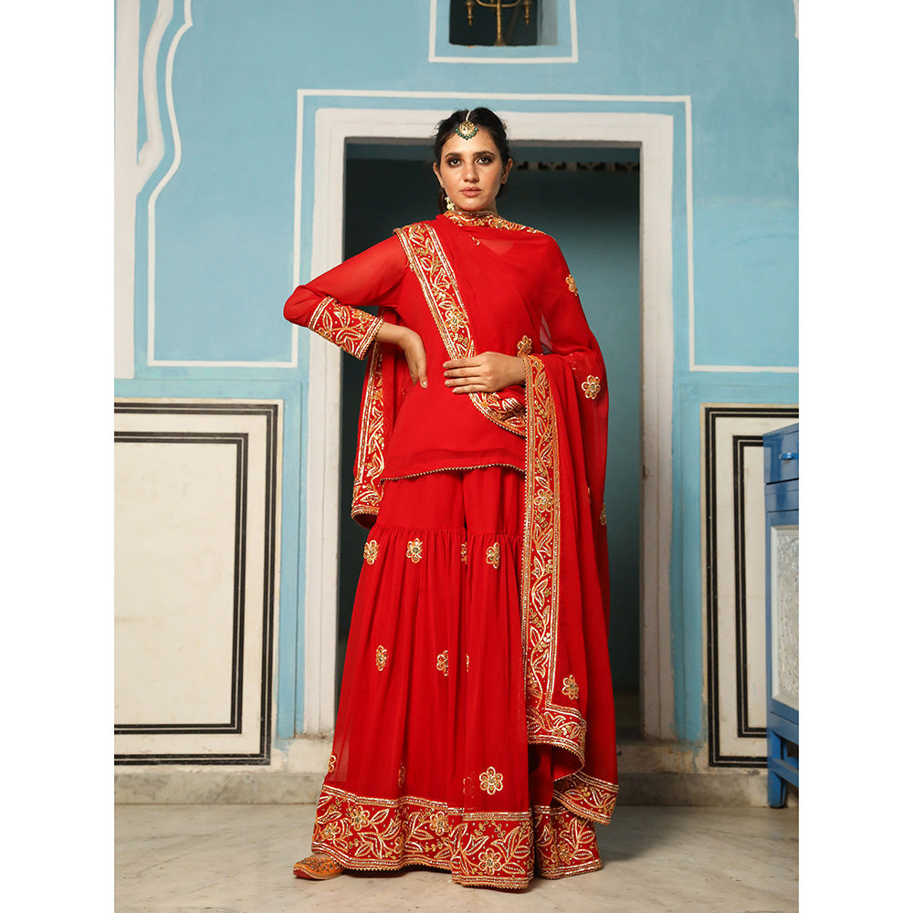Gulabo Jaipur Afroz Red Sharara (Set of 3)