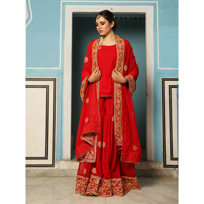 Gulabo Jaipur Afroz Red Sharara (Set of 3)