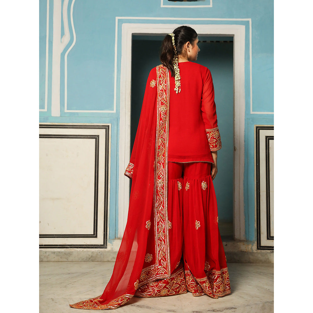 Gulabo Jaipur Afroz Red Sharara (Set of 3)