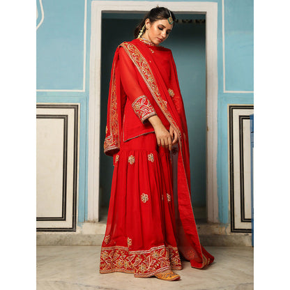 Gulabo Jaipur Afroz Red Sharara (Set of 3)
