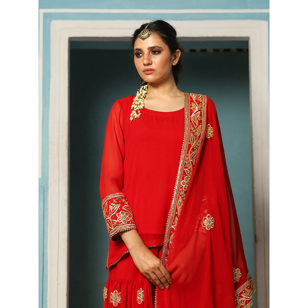 Gulabo Jaipur Afroz Red Sharara (Set of 3)