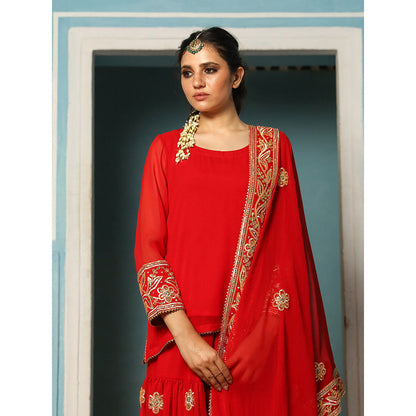 Gulabo Jaipur Afroz Red Sharara (Set of 3)