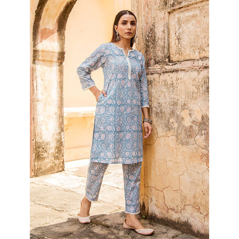 Gulabo Jaipur Raina Blue Kurta Set (Set Of 2)