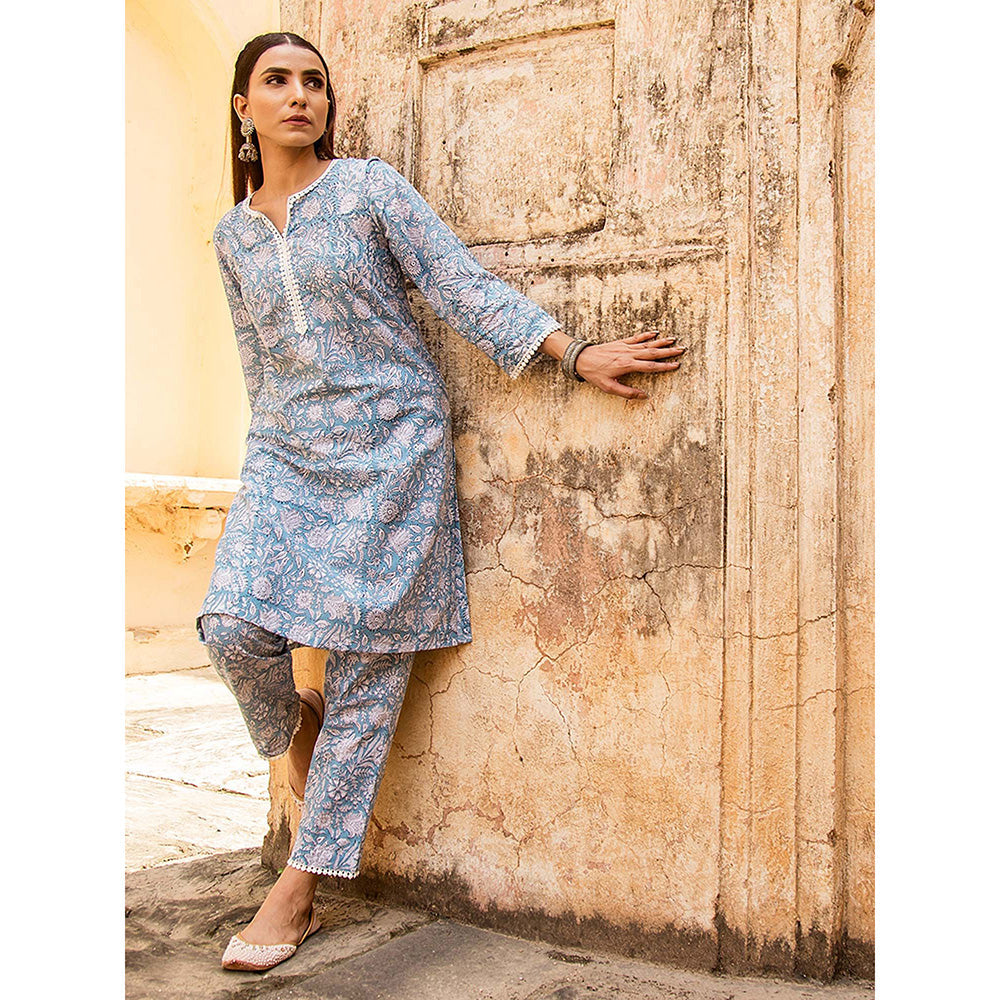 Gulabo Jaipur Raina Blue Kurta Set (Set Of 2)