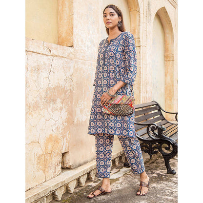 Gulabo Jaipur Raina Navy Blue Kurta Set (Set Of 2)