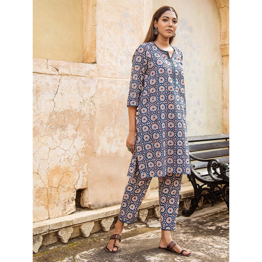 Gulabo Jaipur Raina Navy Blue Kurta Set (Set Of 2)