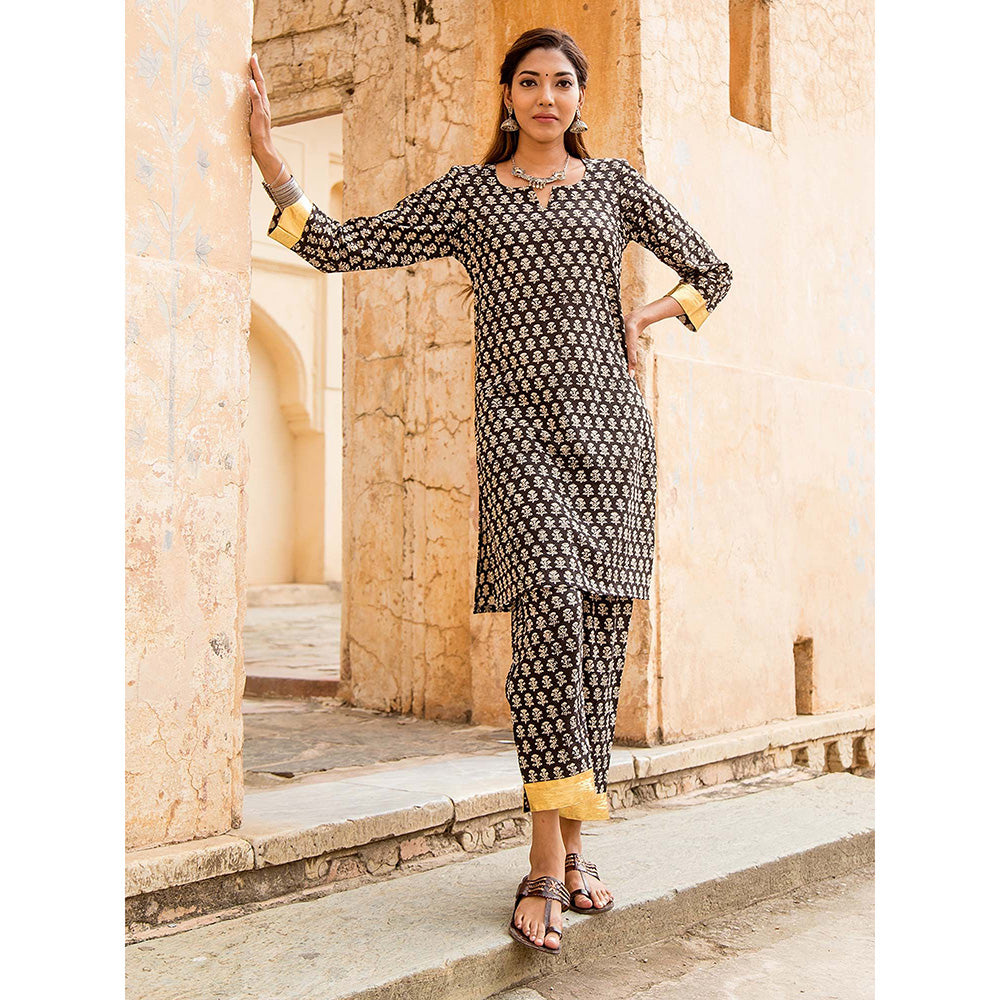 Gulabo Jaipur Inara Black Straight Kurta Set (Set Of 2)