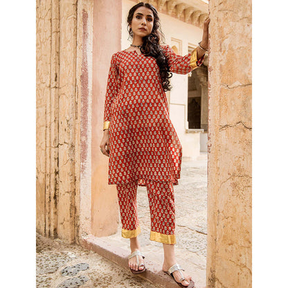 Gulabo Jaipur Inara Red Straight Kurta Set (Set Of 2)