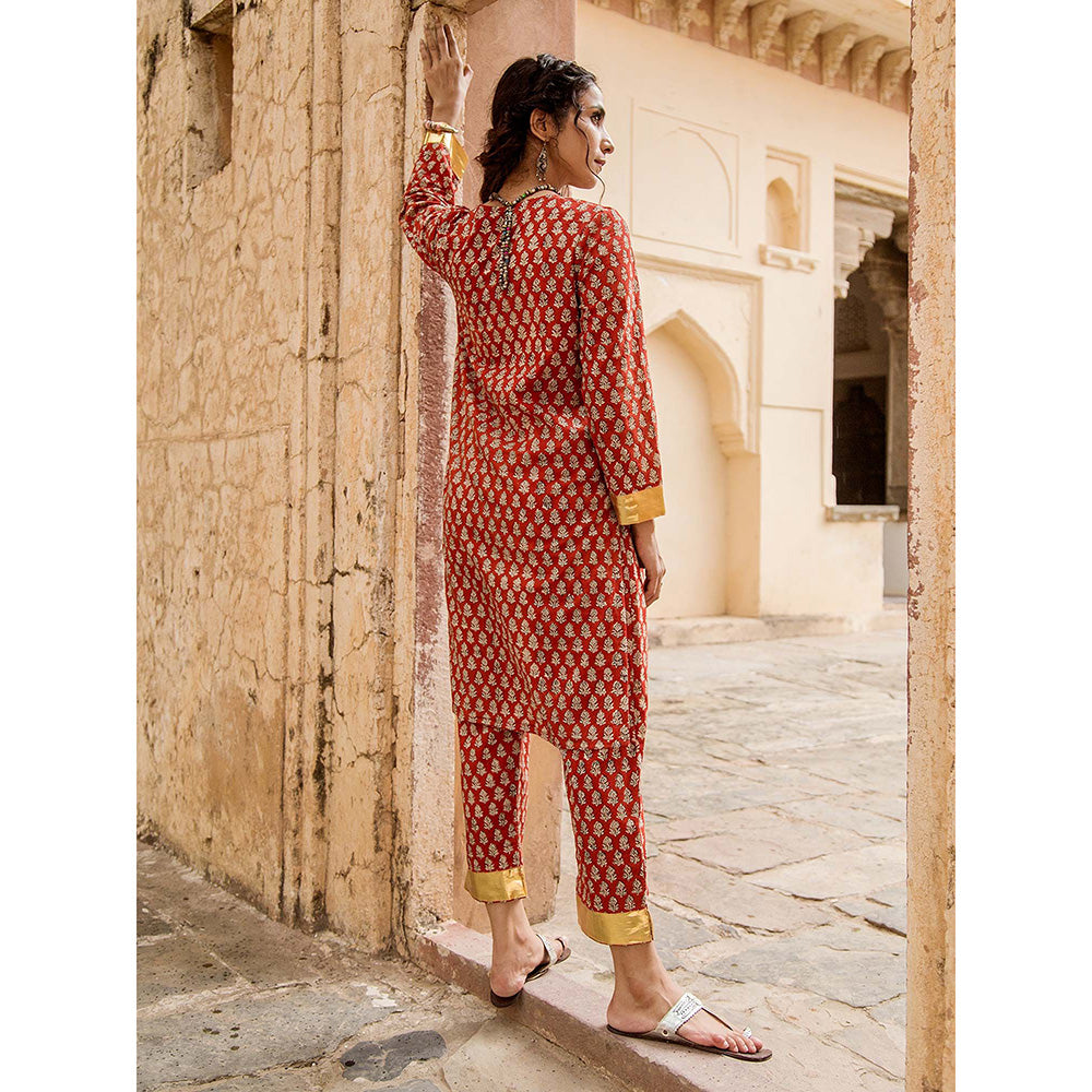 Gulabo Jaipur Inara Red Straight Kurta Set (Set Of 2)