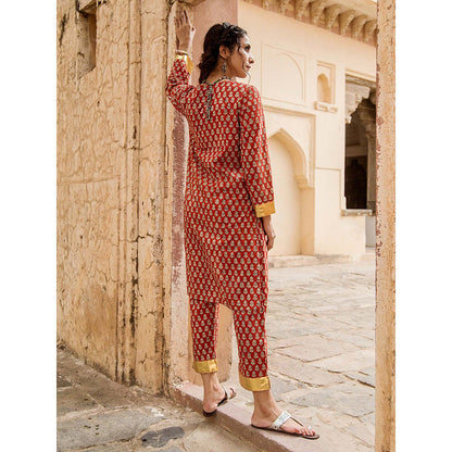 Gulabo Jaipur Inara Red Straight Kurta Set (Set Of 2)