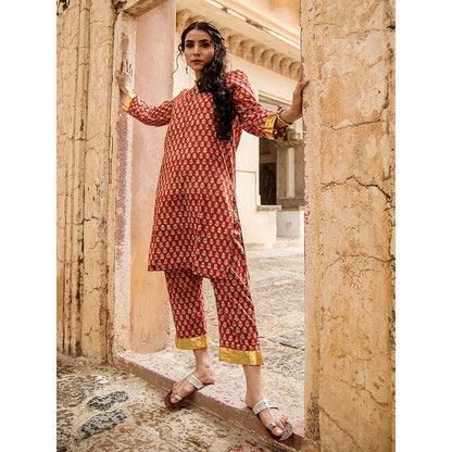 Gulabo Jaipur Inara Red Straight Kurta Set (Set Of 2)