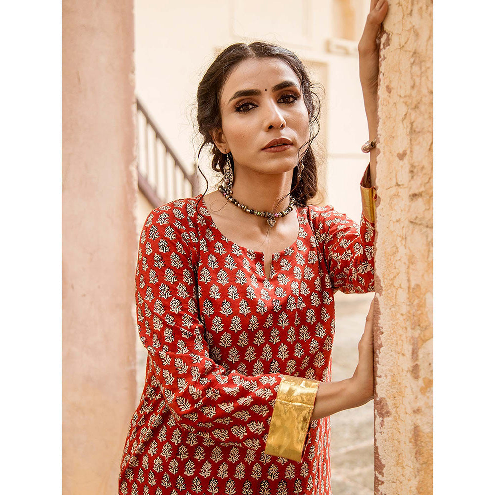 Gulabo Jaipur Inara Red Straight Kurta Set (Set Of 2)