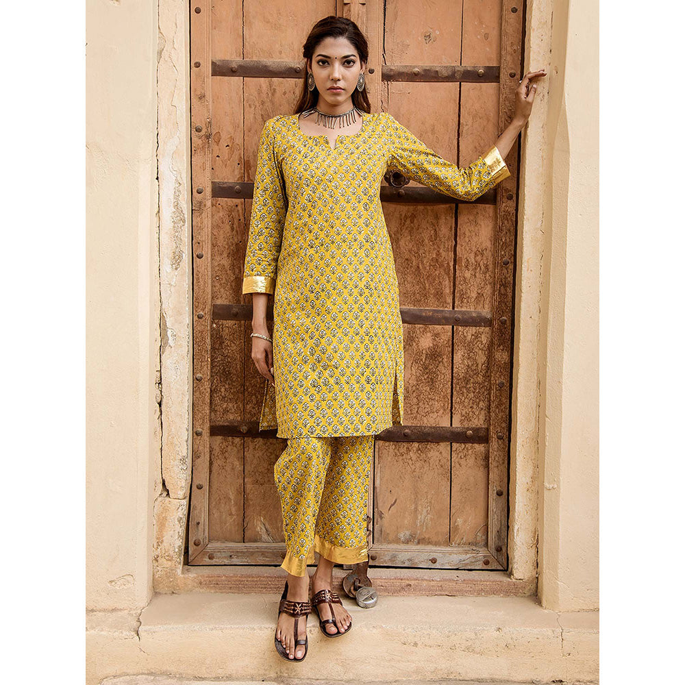 Gulabo Jaipur Inara Yellow Straight Kurta Set (Set Of 2)