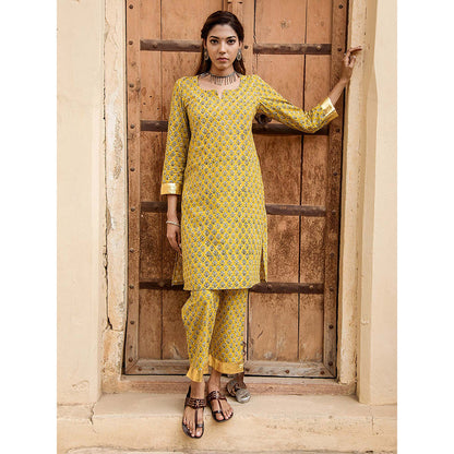 Gulabo Jaipur Inara Yellow Straight Kurta Set (Set Of 2)