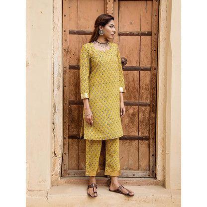 Gulabo Jaipur Inara Yellow Straight Kurta Set (Set Of 2)