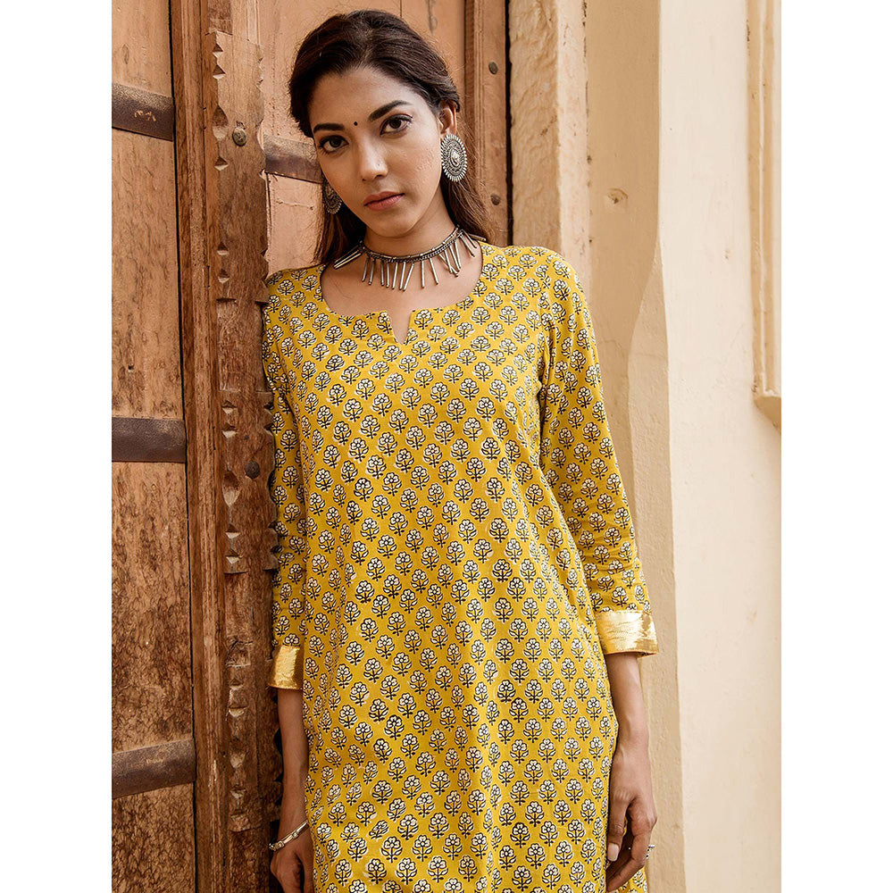 Gulabo Jaipur Inara Yellow Straight Kurta Set (Set Of 2)